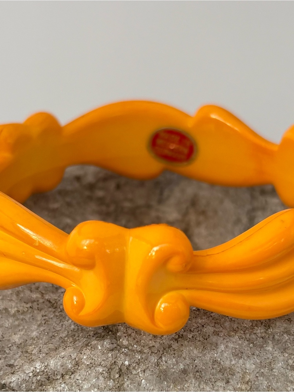 Vintage Western Germany Marigold Orange Scroll Bangle Bracelet Molded Plastic